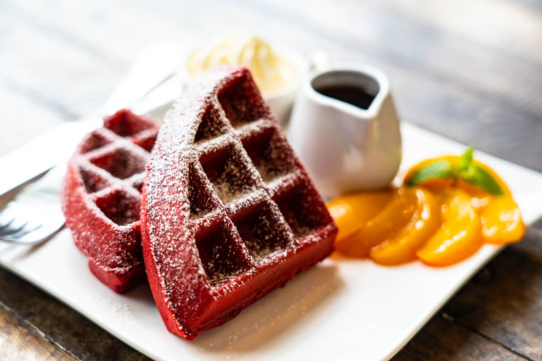 Photo of a Red Velvet Waffle at Johnny D's, Perhaps the Best Breakfast in Myrtle Beach